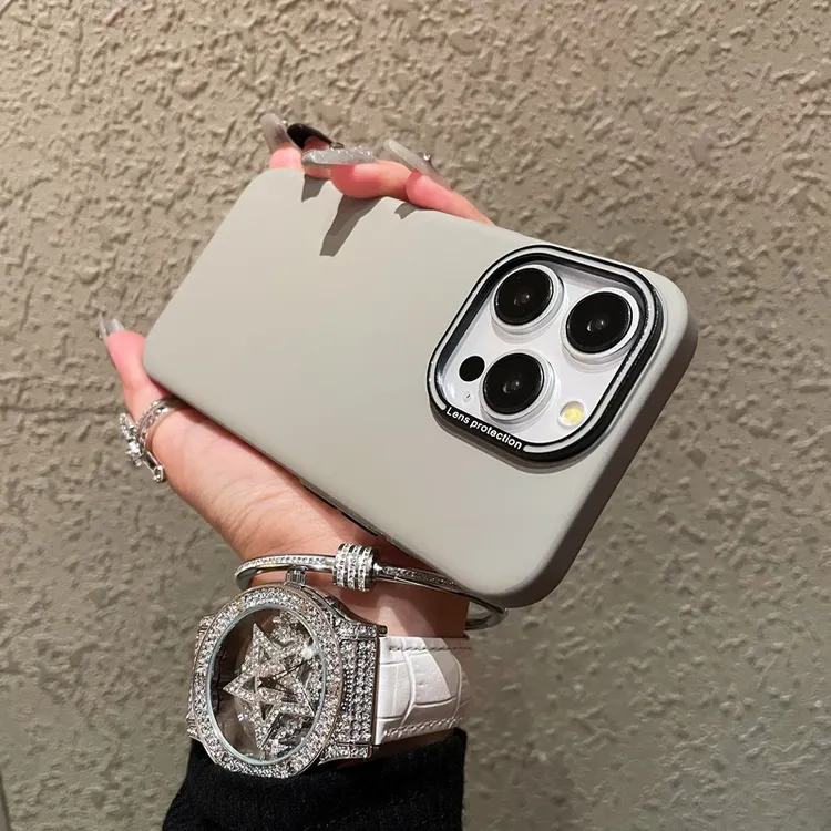 适用于苹果17promax简约手机壳iPhone15/16新款金属镜框磨砂硬壳