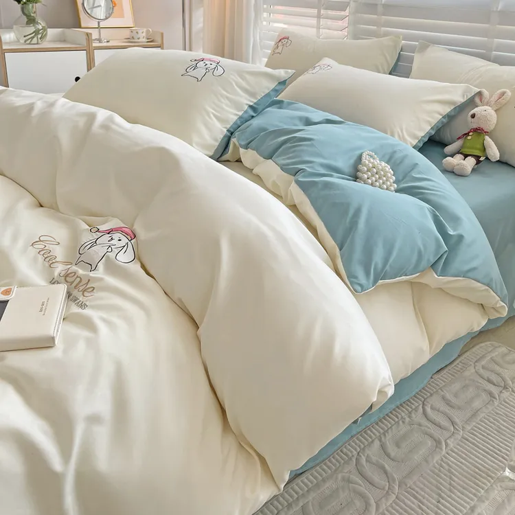 北欧床单四件套非纯棉全棉简约被套夏季学生宿舍床用品上三件套笠