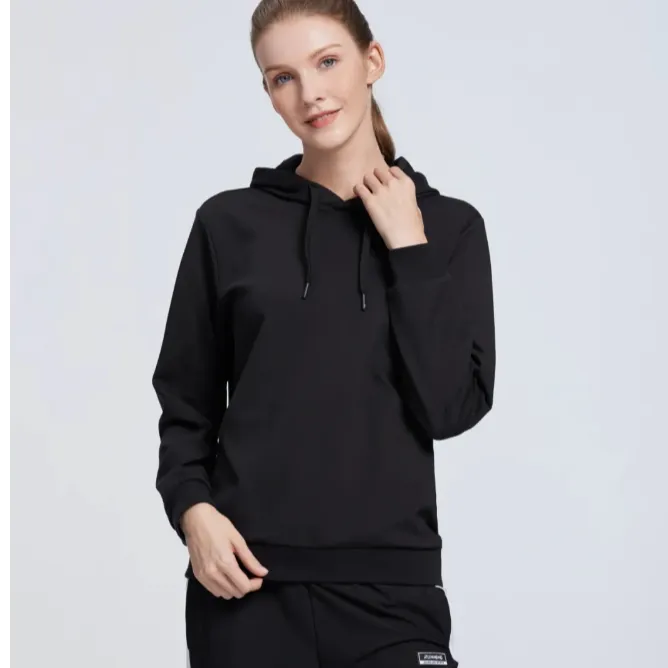 秋季户外百搭休闲卫衣女生潮流连帽简约运动卫衣套头衫20908黑色