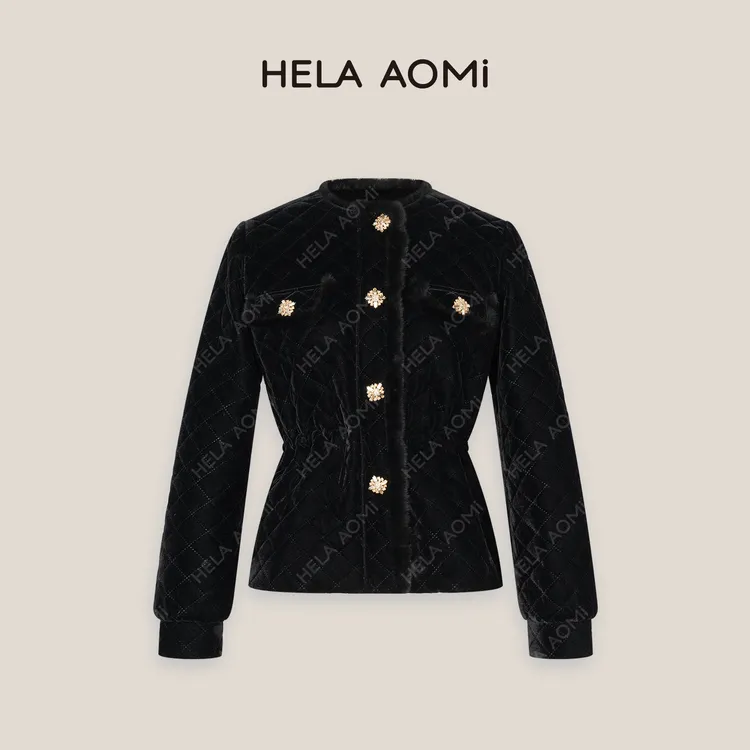 HELA AOMI “丝绒水貂”高级气质收腰显瘦中长外套老钱风CY4DX00107