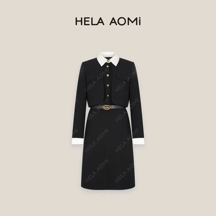 HELAAOMI“气质女主”法式小香风高级感长袖收腰长裙CY4DX72140
