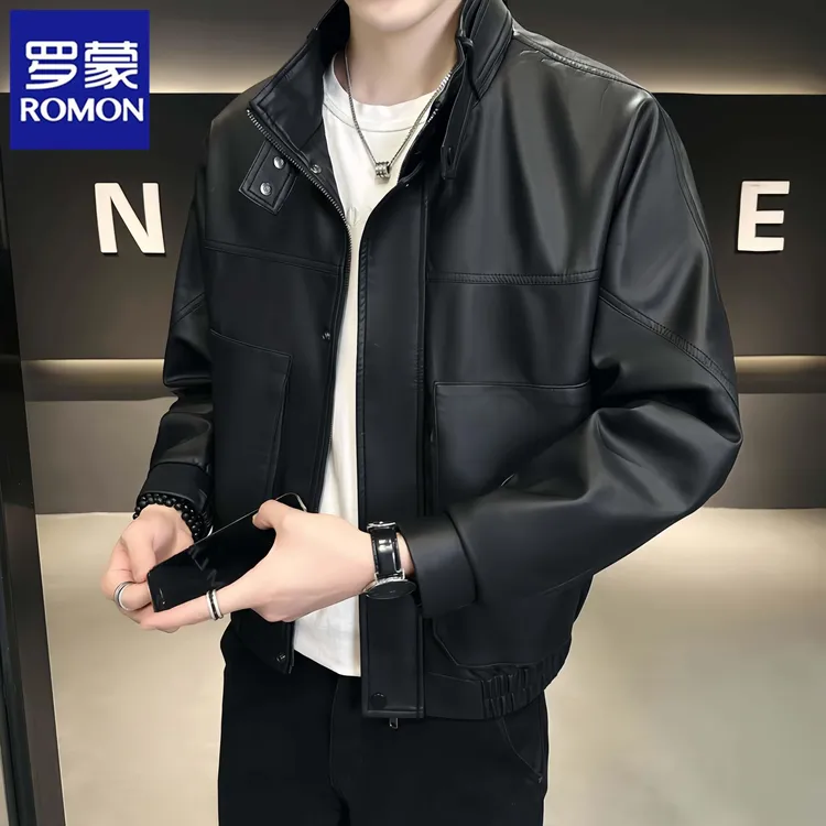 Romon/罗蒙皮夹克外套男士潮流春秋季新款痞帅休闲机车高级感皮衣