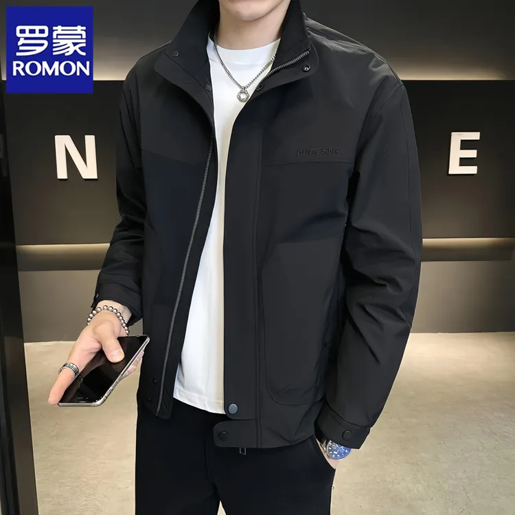 Romon/罗蒙2025春秋季新款防风夹克男士上衣潮流百搭轻奢立领外套