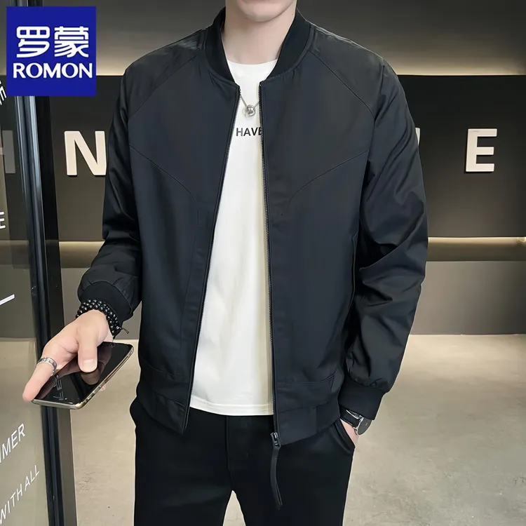 罗蒙春秋季帅气百搭棒球领男士飞行员外套潮流修身机车服工装夹克