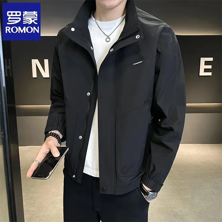 罗蒙春秋季潮牌工装男士痞帅短款夹克新款轻奢百搭休闲外套男潮流
