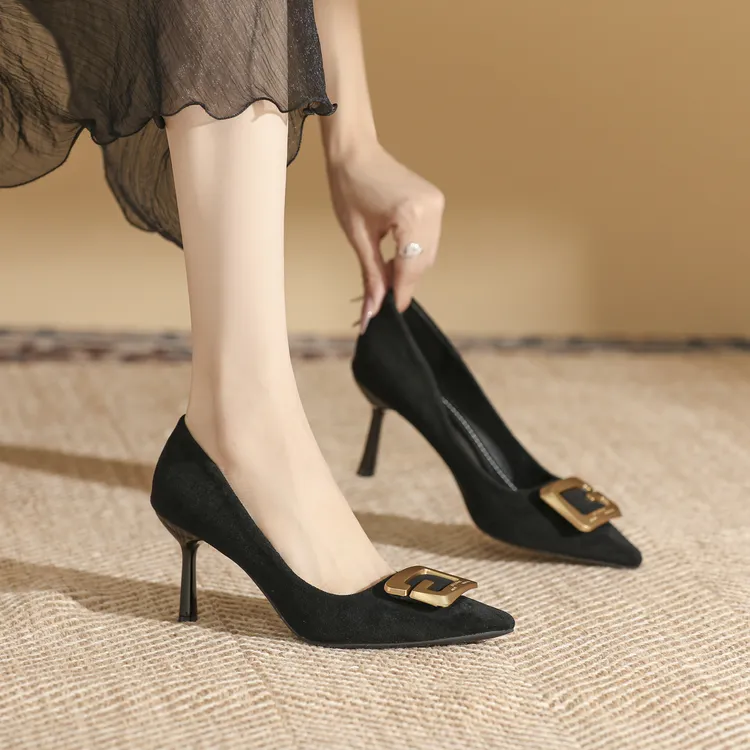 5/7公分2025年新款韩版软皮不累脚网红绒面时尚百搭性感高跟鞋女