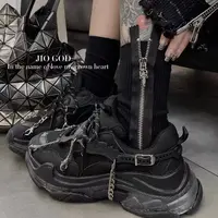 哥特风黑色重工拉锁时尚高筒潮袜