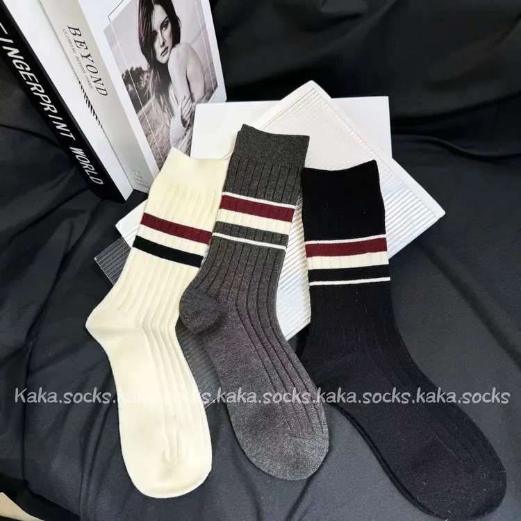 冬季加厚内里拉绒保暖羊毛袜英伦风条杠百搭时尚ins外穿中筒袜
