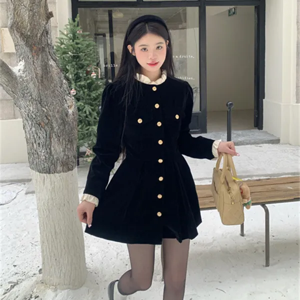 小香风连衣裙大码女装微胖mm显瘦遮肉秋冬洋气质名媛法式a字裙子