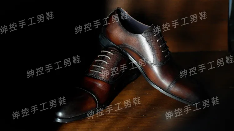 头层牛皮男式牛津三接头正装商务手工檫色圆头系带真皮牛津男鞋