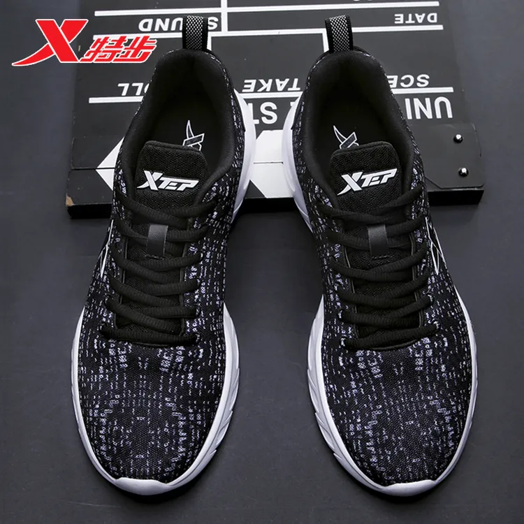 特步男鞋官方秋冬新款运动鞋黑色正品休闲鞋子网面透气跑步鞋男款