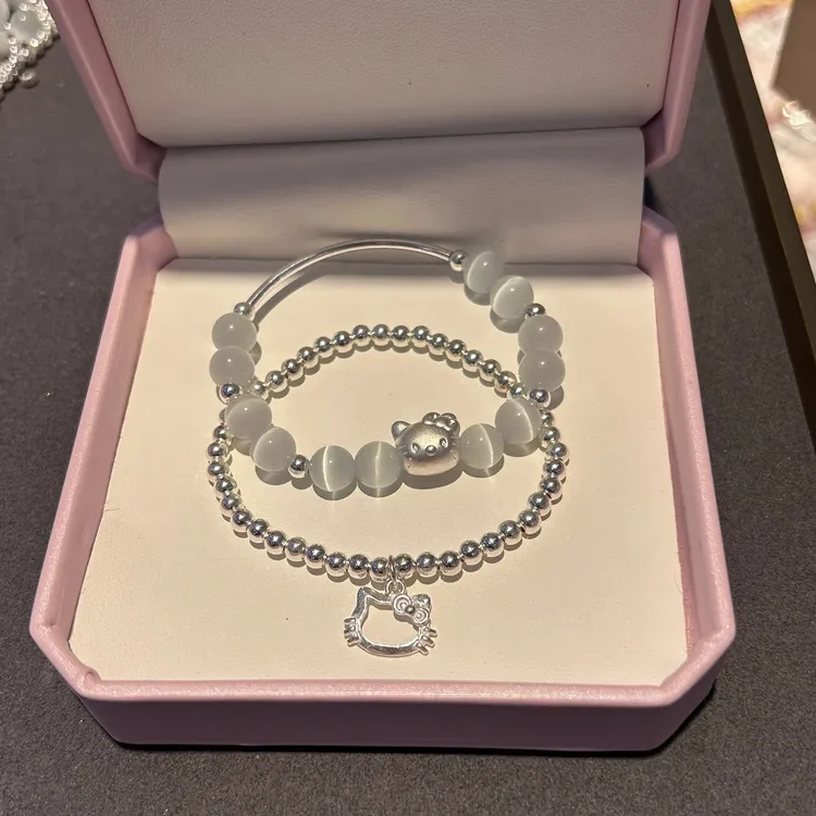 足银手链 足银HelloKitty纯银手链凯蒂猫礼物闺蜜送女友小众银饰