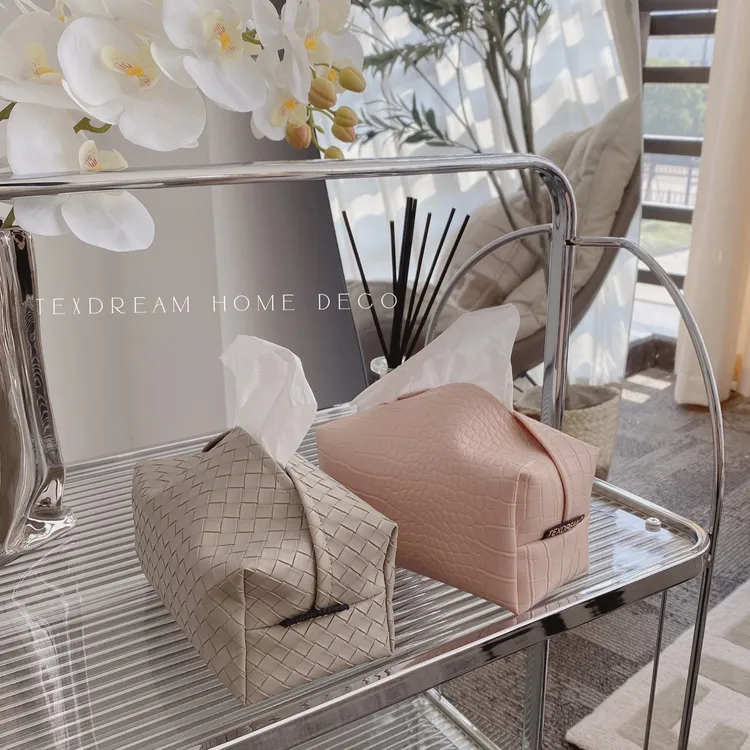 TEXDREAM编织纹皮革纸巾盒抽纸盒餐巾纸收纳盒客厅摆件高级