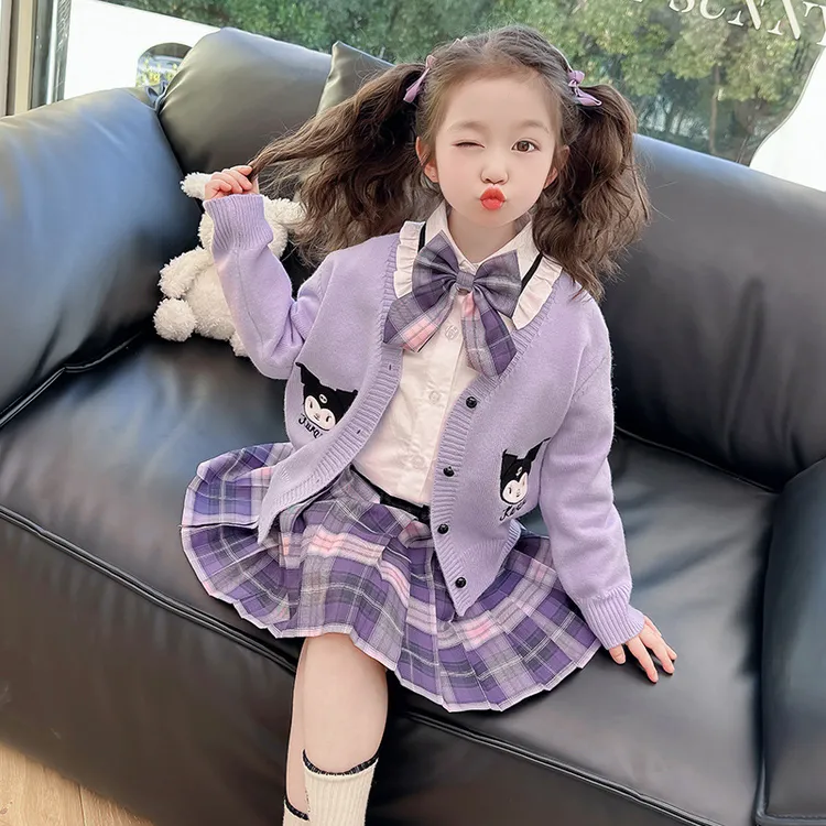 女小童库洛米jk套装春秋款女宝宝百褶裙子秋装小女孩学院风三件套