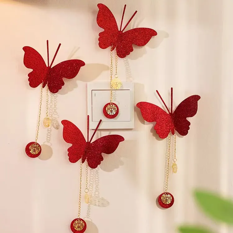 【金葱蝴蝶装饰】墙面布置结婚卧室房装饰网红新房立体金闪蝴蝶