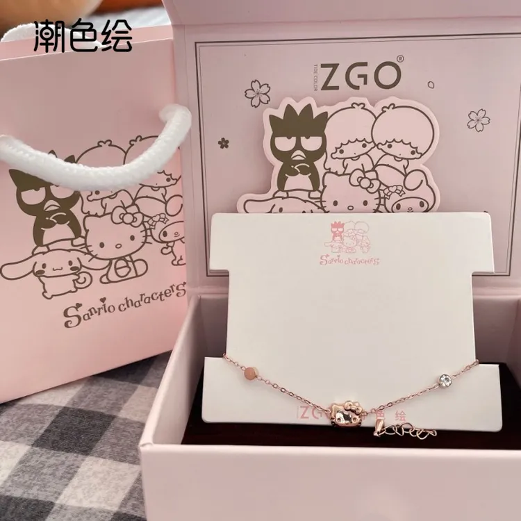 潮色绘 钛钢手链 hellokitty蝴蝶结手链高级感小众女学生生日礼物