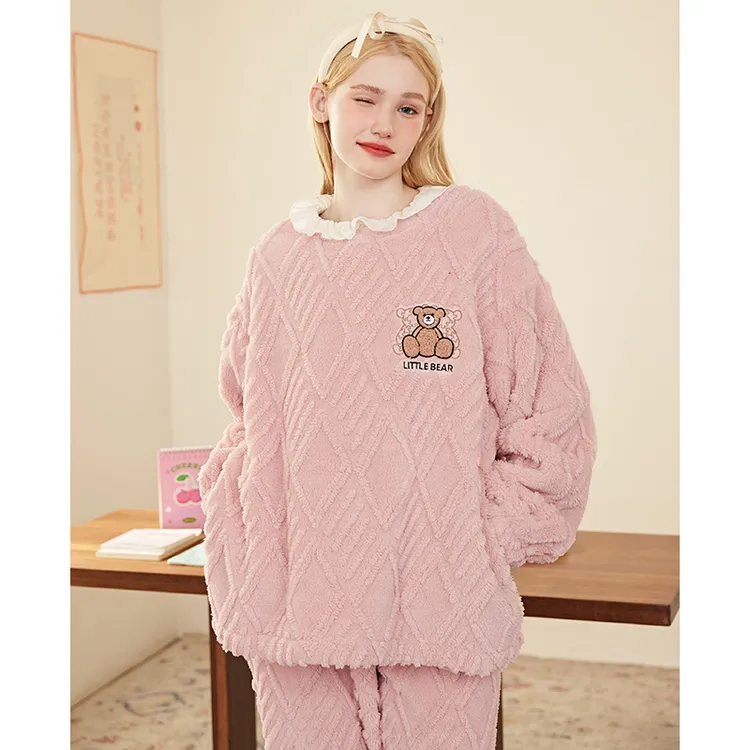 芬腾情侣睡衣秋冬季珊瑚绒套装男女士加绒加厚休闲大码保暖家居服