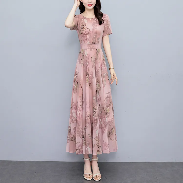 广州十三行裙子印花真丝连衣裙女款爆款2025新款夏装长款显瘦长裙