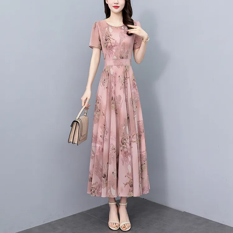 广州十三行裙子碎花真丝连衣裙女夏2025新款夏装长款妈妈气质长裙