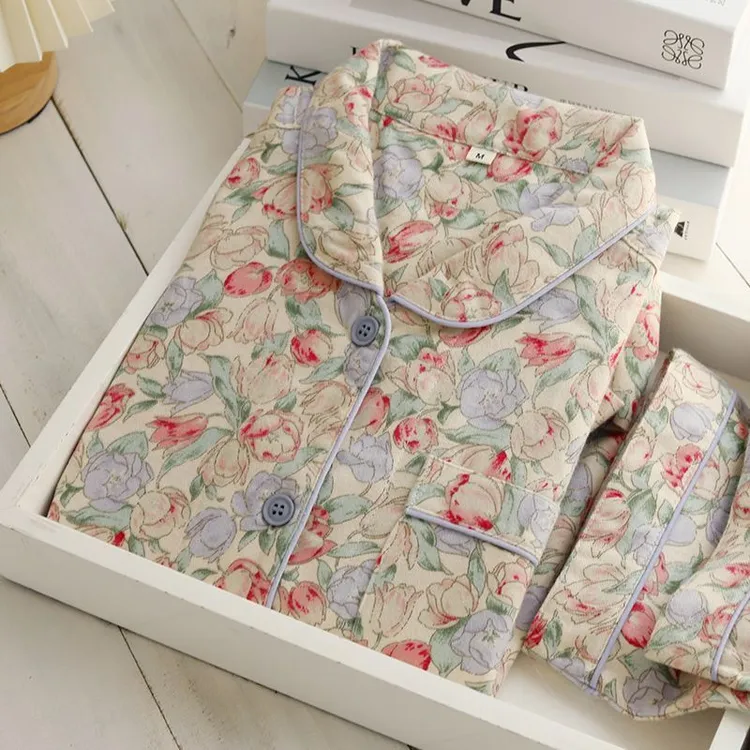 高级感秋季全棉绒布女士睡衣日系甜美套装秋冬磨毛可外穿居家服