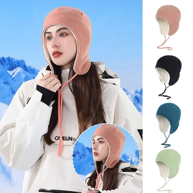 秋冬季骑车头盔内胆帽保暖帽子女防风抓绒小帽护耳加厚滑雪冬天男