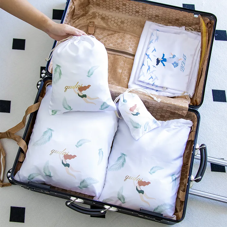 旅行收纳袋行李箱整理包防水旅游出差衣服鞋子分装束口布袋抽绳袋