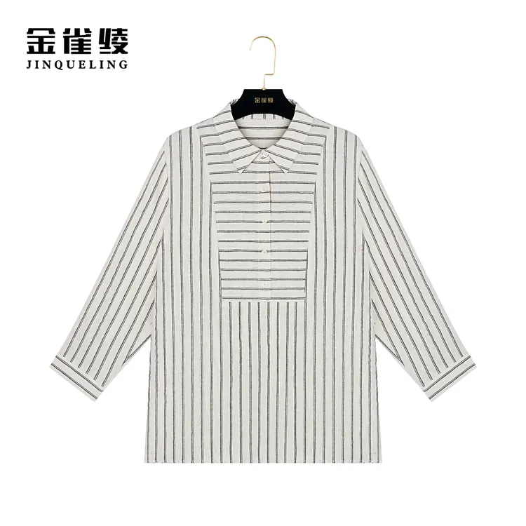 金雀绫【条纹控】100亚麻时尚休闲设计师款小衫AS6268