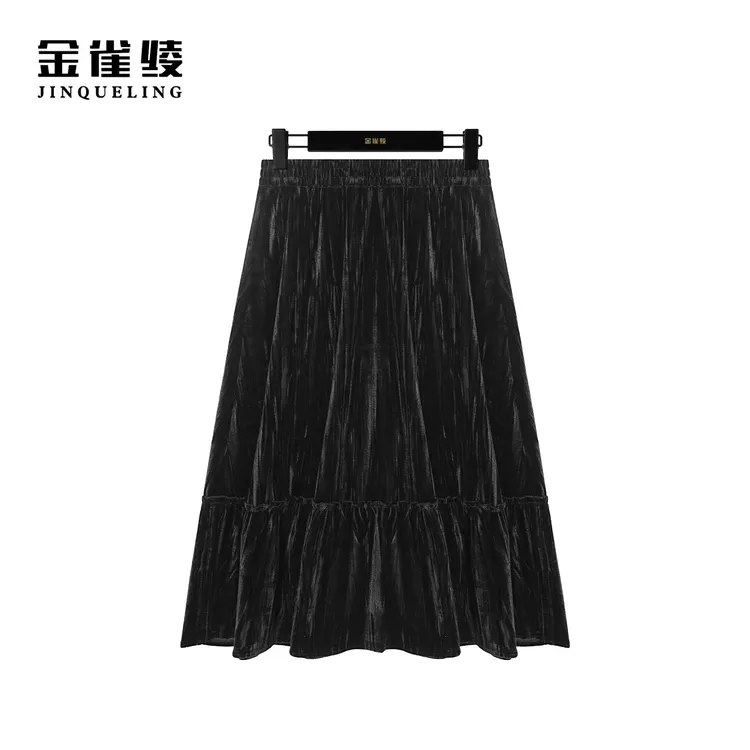 金雀绫【一笑倾城】秋冬新款弹力醋酸丝绒轻奢感半身裙BQ7078