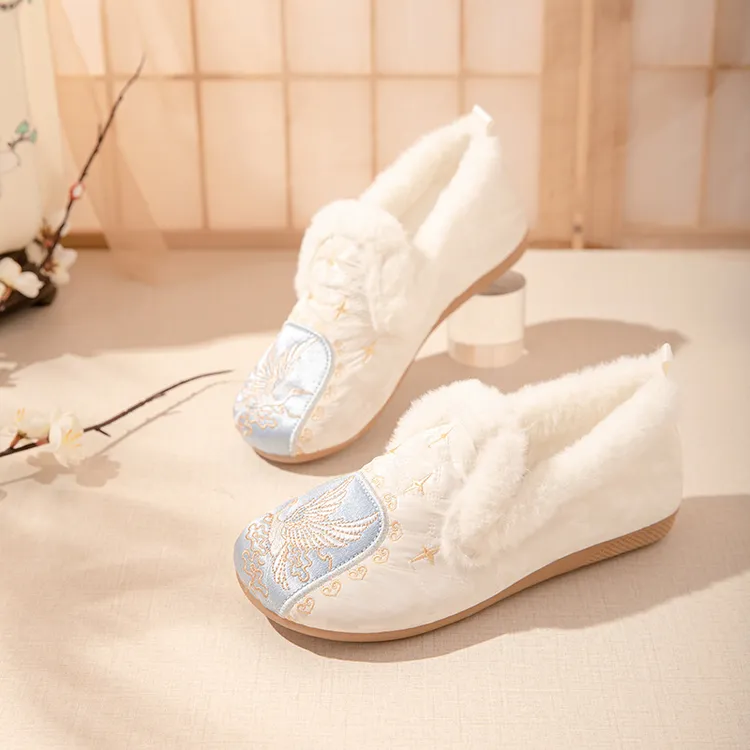 花绣冬季老北京布鞋女加绒保暖软底防水防滑毛绒棉鞋国风绣花鞋