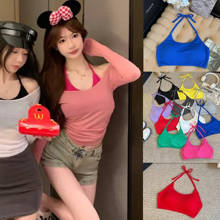 【多巴胺吊带】挂脖吊带百搭罩衫搭配绝自带一体固定胸垫辣妹纯欲