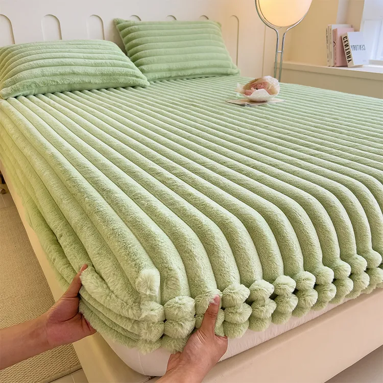 秋冬加厚仿兔绒床笠单件床罩套珊瑚牛奶绒床垫保护罩加绒防滑床单