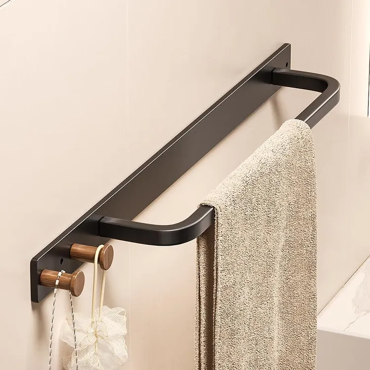 松弛感胡桃木毛巾架卫生间洗漱台免打孔毛巾挂杆壁挂式收纳置物架