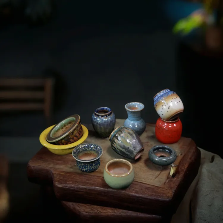 迷你中国风盆景罐子景德镇手工拉坯粗陶复古大蘑菇控养苔藓花盆