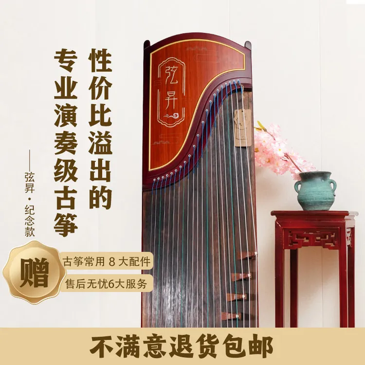 弦昇弦昇古筝纪念款S163古筝厂家直销红花梨银丝贝雕成人儿童古筝