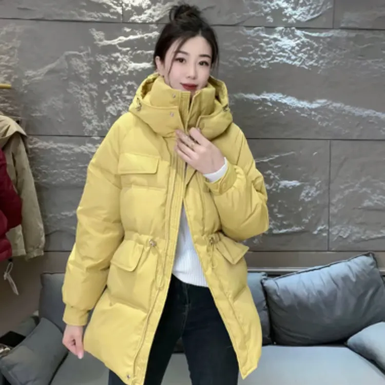 韩版宽松显瘦中长款加厚棉衣时尚休闲棉袄连帽显瘦大码棉服大口袋