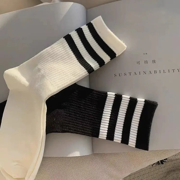 条纹袜子女秋冬季ins时尚网红运动舒适简约个性创意吸汗色系高弹