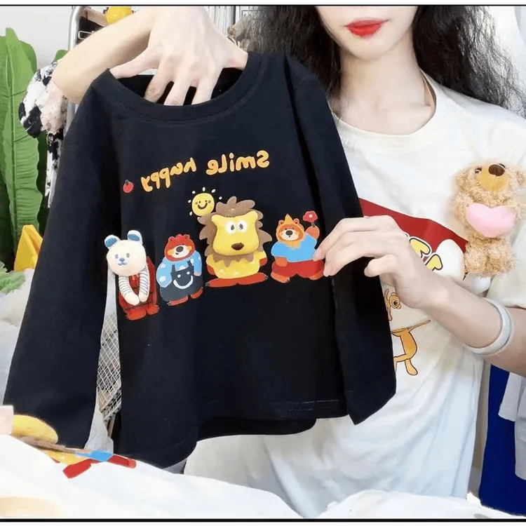 潮DEYA儿童节秋季新款儿童T恤男童宝宝长袖春动物上衣卡通女洋气