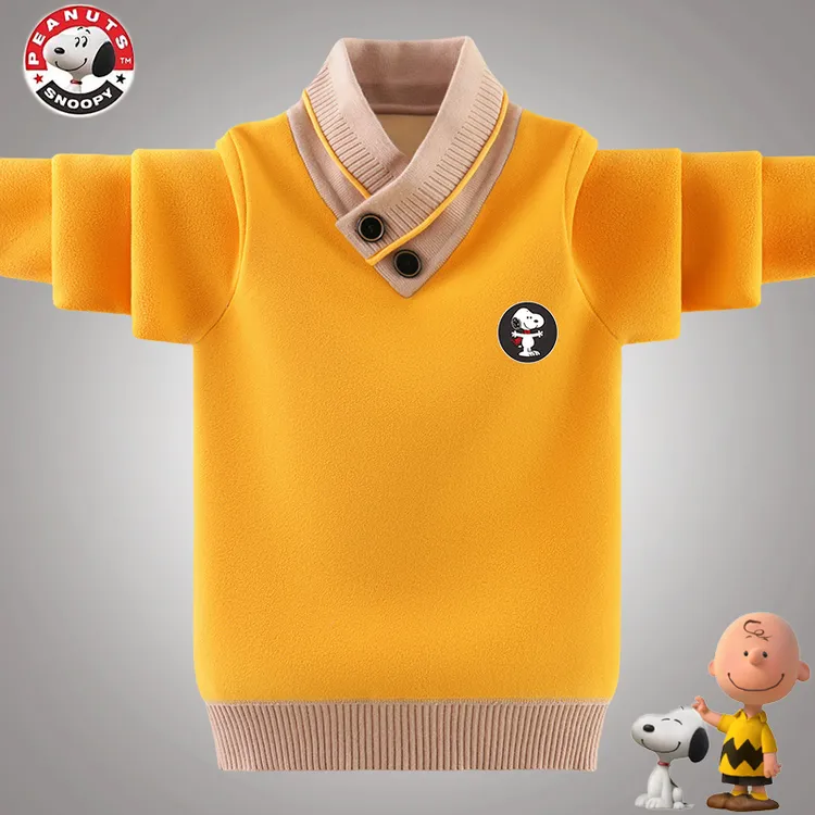 Snoopy/史努比男童卫衣秋冬款2024新款中大童加绒加厚打底衫保暖