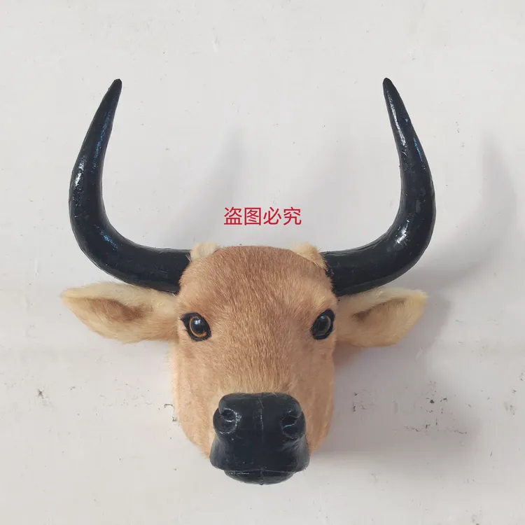 仿真牛头壁饰动物头标本狮子装饰品酒吧店铺陶瓷老虎挂件工艺品