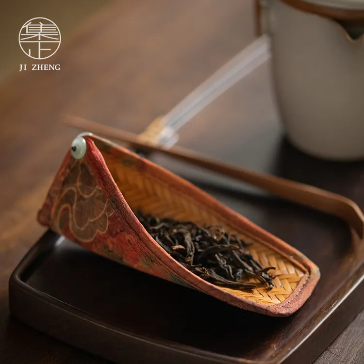 集正 竹编茶则茶拨二件套 创意竹制包布茶道配件家用取茶醒茶茶荷
