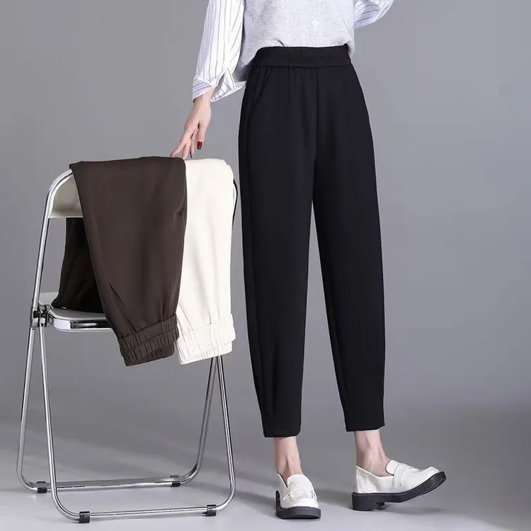 黑色镰刀锥形九分裤女2025春秋新款高腰显瘦小个子宽松小脚休闲裤