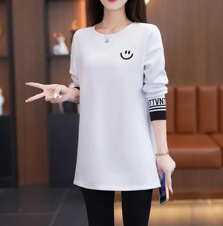 2025秋冬新款韩国宽松百搭中长休闲打底衫内搭显瘦T遮屁股长袖女