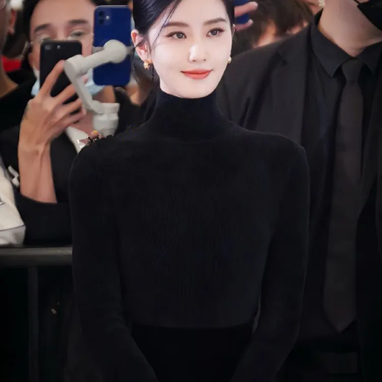 刘诗诗同款黑色高领毛衣女秋冬季2025新款打底衫内搭紧身加厚上衣