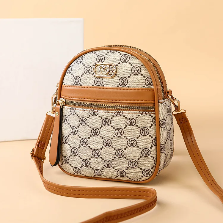 手机小挎包新款洋气百搭印花单肩小包包多层拉链零钱包逛街小包软