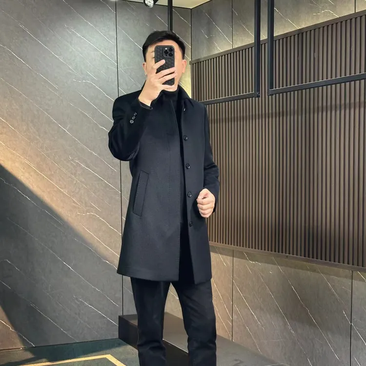 8903大衣【10%山羊绒90%绵羊毛】中长款商务休闲男装秋冬高端轻奢