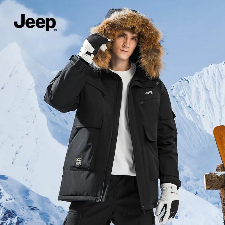 JEEP吉普2025冬季新款户外时尚毛领加厚保暖锁温防寒派克羽绒服