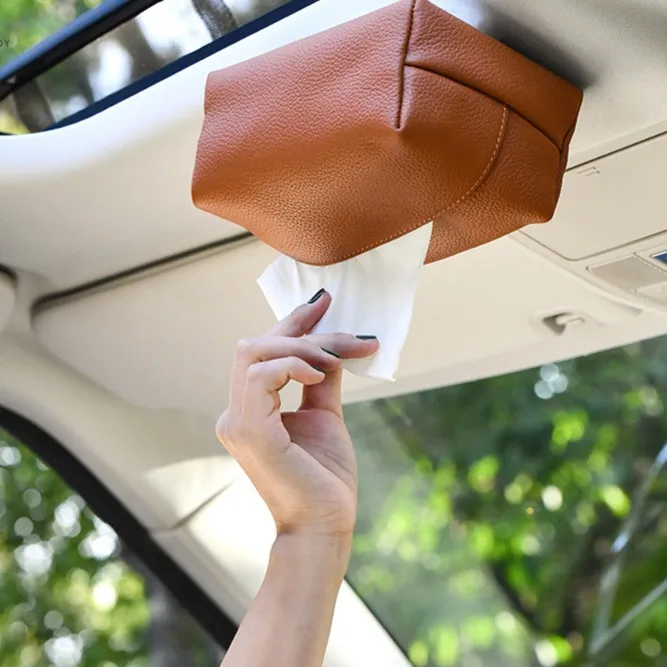 磁铁吸顶式纸巾盒自动薄款高级感车顶车内用品天窗抽纸盒头层牛皮