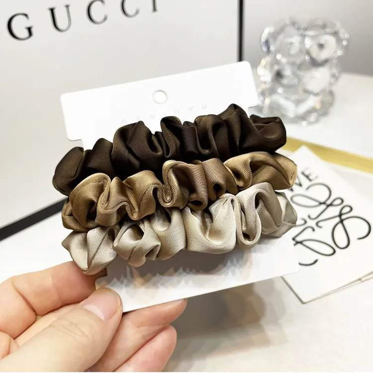 【3个装】美拉德色小肠发圈韩国2025新款高级感丝滑缎面发绳头饰女