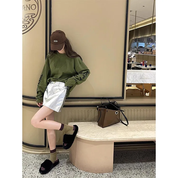 T恤女士2025早秋季新款气质时尚圆领百搭印花小个子宽松长袖上衣