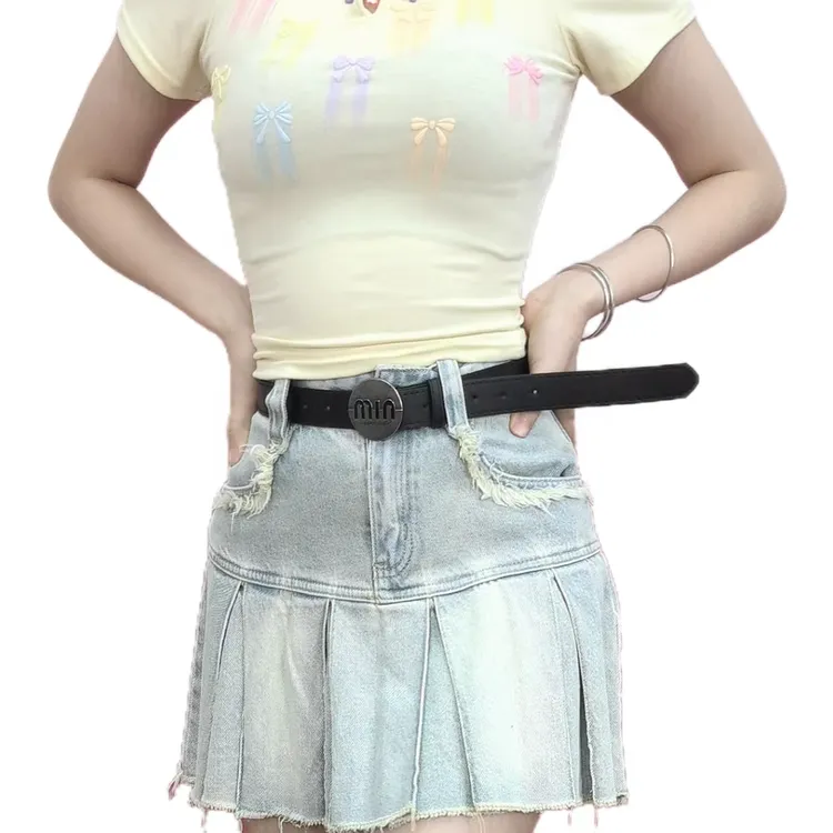 夏季新款女款牛仔潮流半身裙个性百搭简约显瘦蓝色短裙百褶裙A字